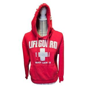 Lifeguard Hoodie Women's SZ M Red White Pullover Sweater Sweatshirt Hawaii